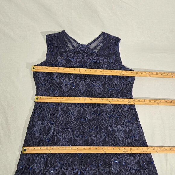 R & M Richards Mother Of The Bride BLUE Sequined Lace Sheer Formal Dress Size 16 - Picture 16 of 17